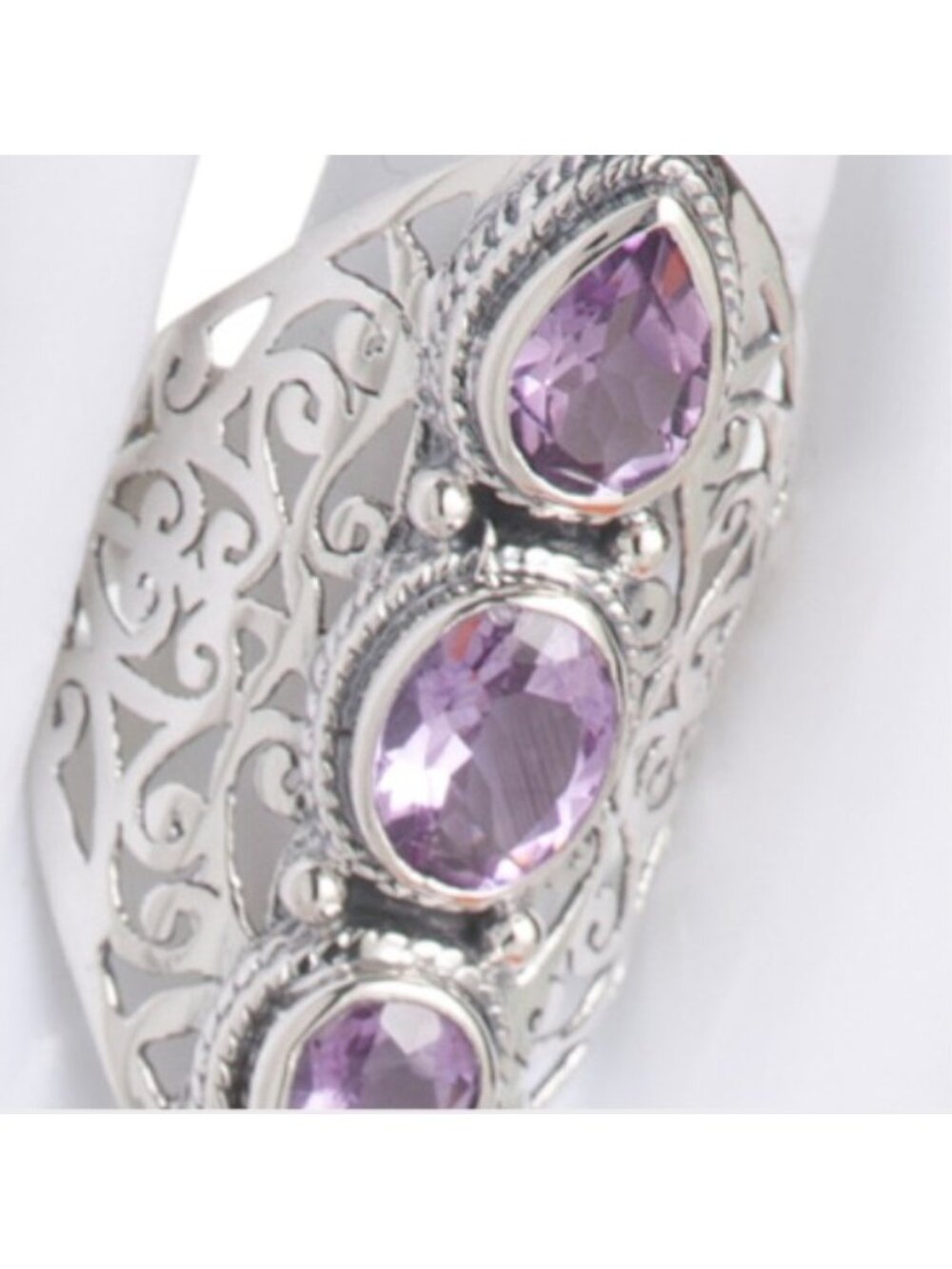 SHIVAM Made In India Sterling Silver Purple Amethyst Scroll Ring - Picture 3 of 3